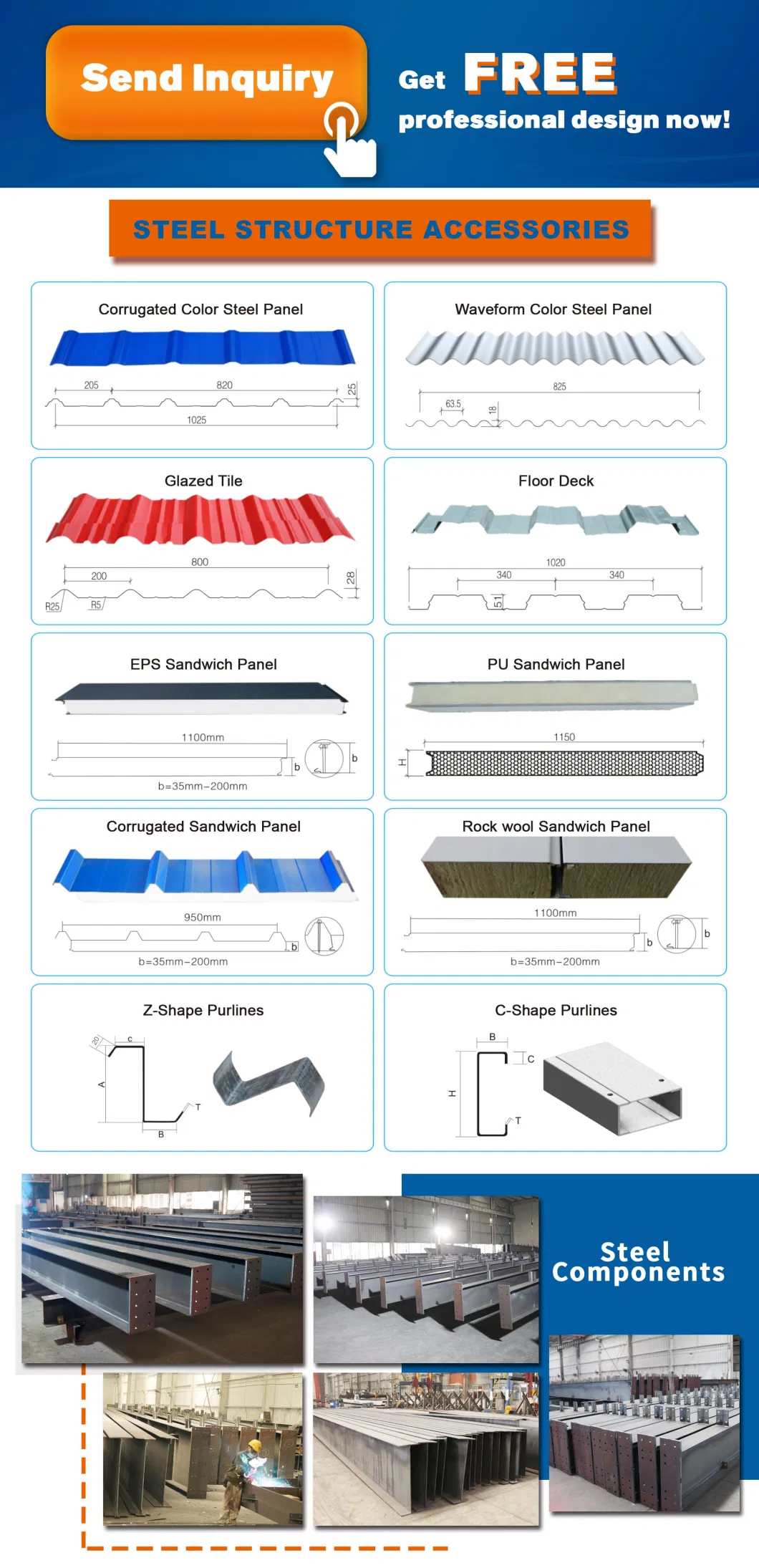 Pth Industry Prefabricated Prefab Fabricated Modular Modern Workshop Warehouse Greenhouse Building Design Galvanized Light Metal Steel Frame Structure